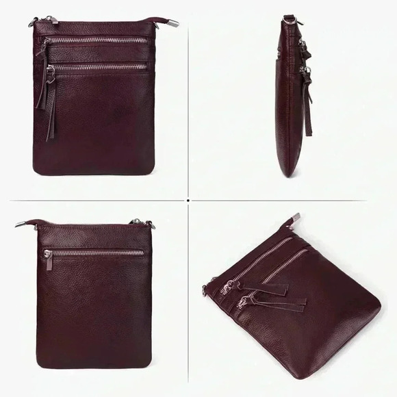 New befen pebbled Leather Crossbody Bag, Burgundy adjustable strap - Picture 5 of 10